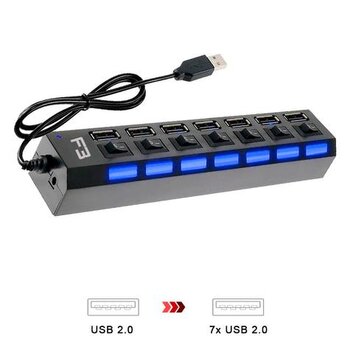 HUB USB 2.0, 7 Portas Chaveadas - F3 - JC-HUB701