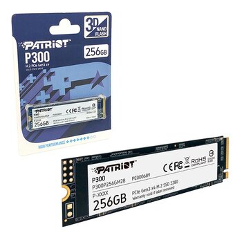 SSD 256 GB Patriot P300, M.2 NVMe 2280, Leitura: 1700MB/S e Gravação: 1100MB/s