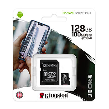 Cartao Kingston MicroSD Canvas Select Plus Class 10UHSI 128GB Micro+Adaptador