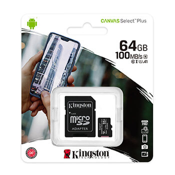 Cartao Kingston MicroSD Canvas Select Plus Class 10UHSI 64GB Micro+Adaptador