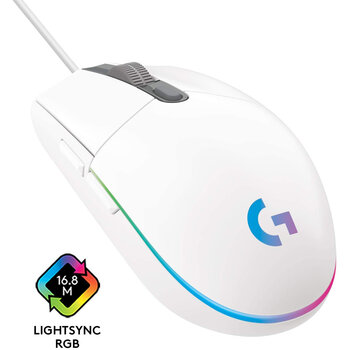 Mouse Gamer Logitech G203 Branco, RGB Ligthsync 8000 DPI 6 Botões - 910-005794