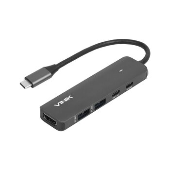 Hub USB-C 5x1 - (2xUSB 3.0 + Hdmi 4K + USB-C Pd 100W + USB-C Dt Vinik) - Hv51C