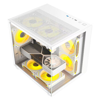 Gabinete Gamer Hayom Branco, 4 Fans RGB, Vidro Temperado - GB1797