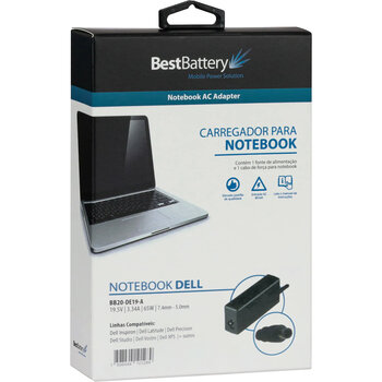 Fonte para Notebook BestBattery, 19.5V 3.34A 65W PLUG 7.4X5.0MM - BB20-DE19-A