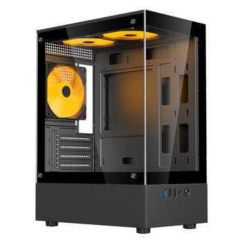 Gabinete Gamer Bluecase Nuker V2 Pro Preto, Cubo Desing, 3 Fans Ambar - BG-053