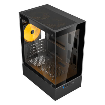 Gabinete Gamer Bluecase Nuker V2 Pro Preto, Cubo Desing, 3 Fans Ambar - BG-053